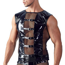 Herren Lack Shirt M-2XL Wetlook Glanz Netz Fetisch Schnalle Tank Top PVC "Grover