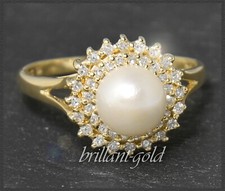 Perle & 0,35ct Diamant Ring