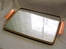Tablett Serviertablett Art Spiegeltablett Rand Messing Henkel Kupfer