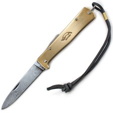 Otter Mercator - Messing Taschenmesser mit edler Damastklinge und Lederband