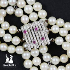 Akoya Perlen Armband mit Rubinen und 585er Weißgoldverschluß, um 1970 (1196EB)