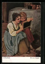 Künstler-AK Hermann Kaulbach: Kind löst seine erste Rechenaufgabe auf der Schie 