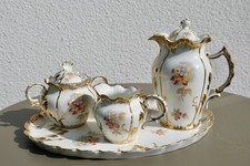 Jugendstil, Porzellan, Kaffee Kern, 4 Teile, Herbstmotive, Goldmalerei, antik