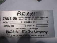 Typenschild ID-plate Schild Peterbilt truck USA s48 s78