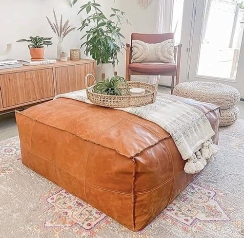Leder boho pouf ottoman - leder,