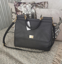 DOLCE & GABBANA Miss Sicily Leder grey large  Umhängegurt crossbody 