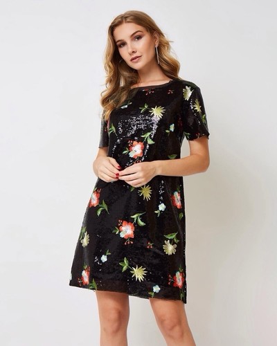 Schwarzes paillettenkleid - schwarzes,