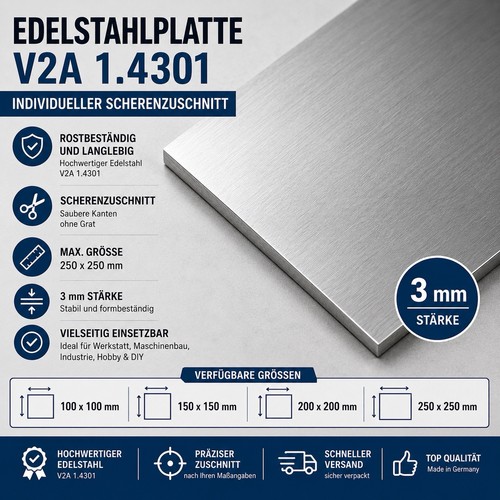 Edelstahlblech v2a 4301 3mm - 1.4301,