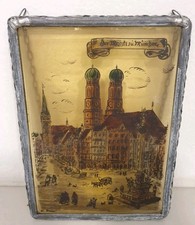 Glas-/Fensterbild im Bleirahmen mit Gehänge  "Der Markt zu München"
