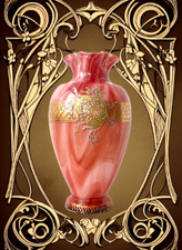 Joh. Loetz Witwe Carneol Antike Rosamarmor Golddekor Opalglas Jugendstilvase