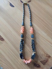 Vintage Statement Edelstein Halskette Hämatit & Koralle Rosa Silber Zara H&M 