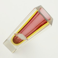 Blockvase Vase Murano  Überfang 3-farbig gelb-violett-klar Italy Sommerso 60er