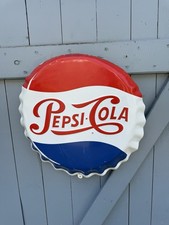 Pepsi Cola 47cm  Blech-Schild geprägter Flaschenverschluss  / Vintage Midcentury
