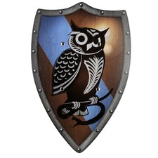 BestSaller 1147 Ritterschild "Vom Eulenhort" mit Eulen Motiv, Holz, 49 x 32 cm, 