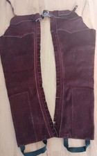 neuwertig Long-chaps Westernchaps Reithose Fullchaps Lederchap Fransen braun