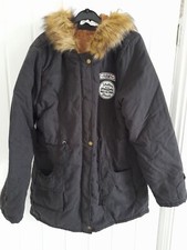 Neu schwarze Daunenjacke Kunstfell Parker Mantel ARMY SHELDOWN, MAD FOR FAME 3XL