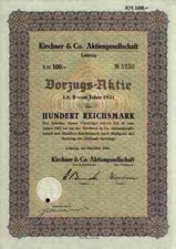 Kirchner & Co. AG 1941 Leipzig Sachsen Vorzugsaktie 100 RM Holzmaschinen Amerika