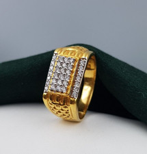 22K Feingold Ring Punze Massiv Unisex Ring Rundschliff CZ Netz Stil Goldring