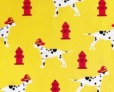 Robert Kaufman Baumwollstoff Fire Pups Feuerwehr Dalmatiner Hunde gelb 1m