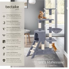 tectake Kratzbaum mittel groß mit Höhle und Treppe, Katzenhaus 144 cm hoch grau