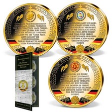 3 MEDAILLEN SET - DDR NATIONALHYMNE - JE 110 GRAMM - 70 MM - VERGOLDET - SELTEN