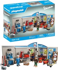 PLAYMOBIL Cars 71620 60s Vespa Garage, inklusive beweglicher Hebebühne, mit
