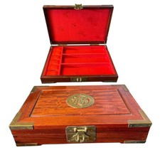 Asiatische Schmuckschatulle Schmuckkästchen Mahagoni Holz Messing 30,5 cm 54423