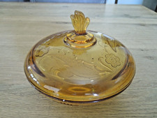 Deckelschale Glas Schale mit Deckel Bonboniere Bernsteinfarben Durchmesser 14cm