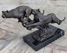 Bronzeskulptur Art Deco Schwarzer Panther Tierstatue Jaguar Figurine Leopard