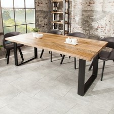 Massiver Esstisch IRON CRAFT AUSWAHL Mangoholz schwarzes Eisengestell Kufe Tisch