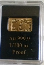 9999 Gold 1/100 Unze Barren Börsenbarren Deutschland, PP