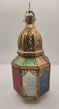 Orientalische Laterne aus Metall & buntem Glas – Teelichthalter