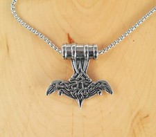SET Wikinger Kette Thors Hammer Rabenhammer silberfarben Zink Hugin Munin