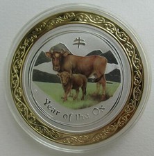 Australien Lunar2 Ox "Jahr des Ochsen" 2009 color Goldring 1Oz Silber rar top!