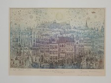 Budapest - Arnold Gross - signierte Farb-Radierung belebte Stadtansicht 1974