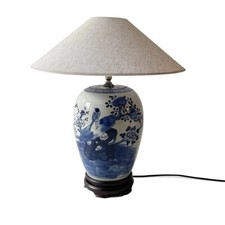 Tischlampen Porzellan Chinese, Blumenmuster mit Vogelmotiv