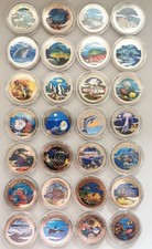 28 × farbige 1 Dollar Münze Republic of Palau PP, Marine - Life Protection UNZ