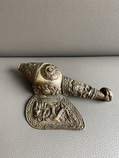 Schneckenhorn Muschelhorn kunstvoll verzierter Messing Mantel Tibet original alt