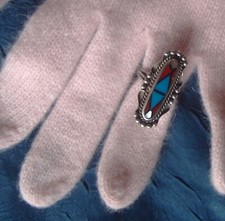 Indianerschmuck : Edler Sterling Silberring mit verschiedenen Intasien ! Gr. 51