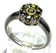 Solider 925 Silber Ring Silberring 7 x Peridot Handarbeit Ø 18 mm RG 57 gepfl.