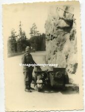 D7409 Foto WH Motorrad Gespann Krad Soldat Kradmelder Beiwagen Stahlhelm