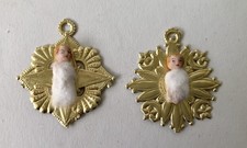 Christbaumschmuck:  2 Dresdner Pappe Sterne mit  antikem Puppentorso  weiss