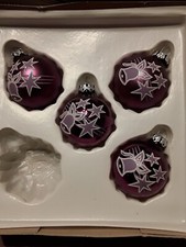 Alte Weihnachtskugeln 4 Stück, Glitzer, Sterne, Glocken,Lila .