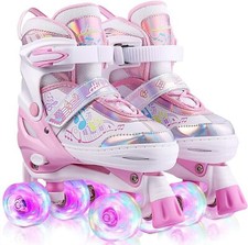 Rollschuhe Kinder Roller Skates 4 Größen Verstellbar mit LED Rädern für Anfänger
