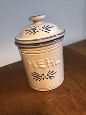 Vorratsbehälter Deckeldose „Mehl“ Keramik glasiert Weiß Blau