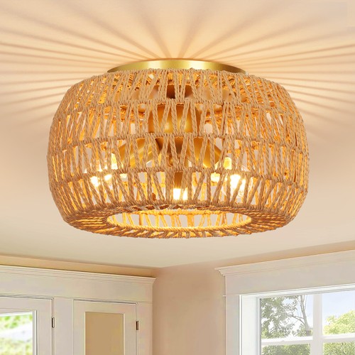 Rattan deckenlampe hängend - rattan, 3