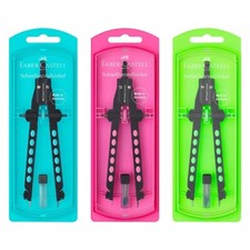 FABER-CASTELL Schnellverstell Zirkel FACTORY neon inkl. Ersatzteilen & Minen