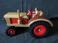 Vintage Holz Spielzeug DDR Holz Traktor mit Anhänger