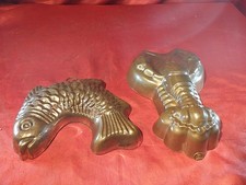 2 Alte Gugelhupf Form Backform Kupfer Verzinkt Krebs ? Fisch ? (5767)