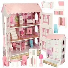 Großes Puppenhaus pink mit Küche Wohnzimmer | XXL Kinder Puppenstube aus Holz